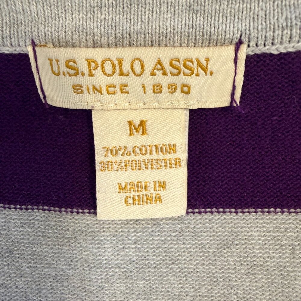 U.S. Polo Assn. Sport Sweater Women’s Medium Purple Gray Rugby Stripe Preppy - Picture 5 of 10